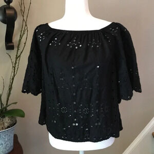 Gap Off Shoulder Eyelet Cutout Black Top XS